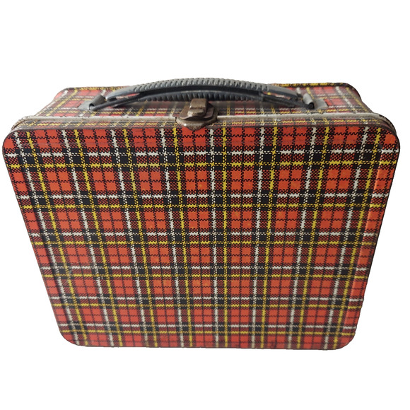 VTG Ohio Art Metal Lunchbox Plaid 1960's Red Yellow No Thermos Mid Century - Picture 1 of 12